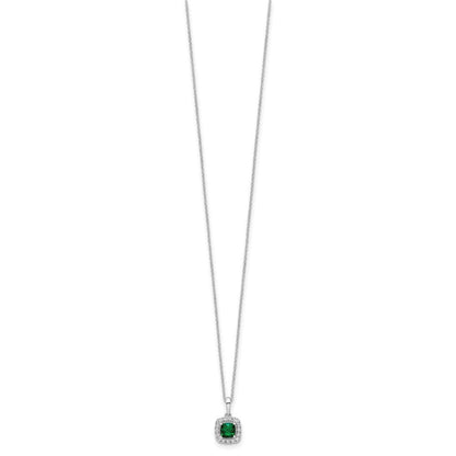 10K Weißgold 0,25 ct. Labor gezüchteter Diamant VS/SI+ G+ und Synthetischer Smaragd 18 Zoll Anhänger-Halskette
