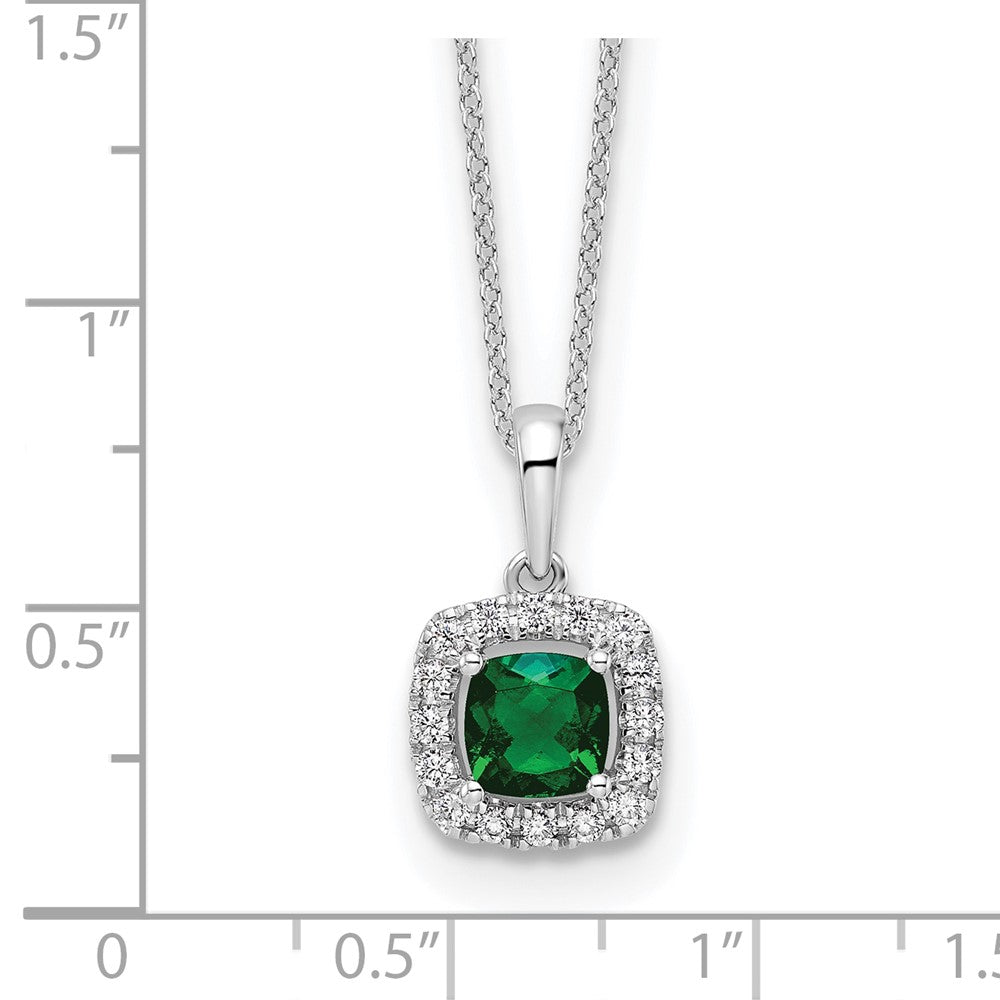 10K Weißgold 0,25 ct. Labor gezüchteter Diamant VS/SI+ G+ und Synthetischer Smaragd 18 Zoll Anhänger-Halskette