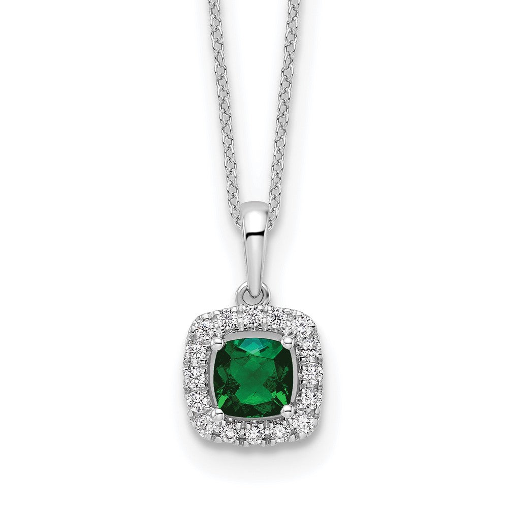 10K Weißgold 0,25 ct. Labor gezüchteter Diamant VS/SI+ G+ und Synthetischer Smaragd 18 Zoll Anhänger-Halskette