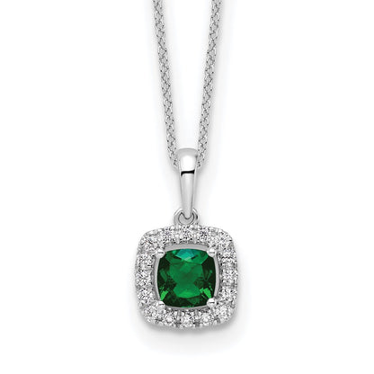 10K Weißgold 0,25 ct. Labor gezüchteter Diamant VS/SI+ G+ und Synthetischer Smaragd 18 Zoll Anhänger-Halskette