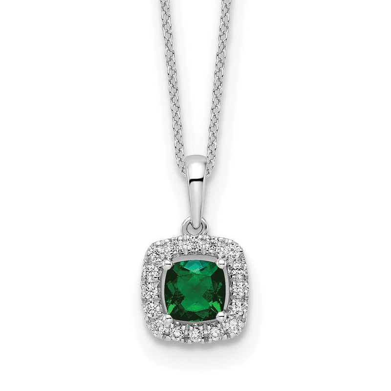 10K Weißgold 0,25 ct. Labor gezüchteter Diamant VS/SI+ G+ und Synthetischer Smaragd 18 Zoll Anhänger-Halskette