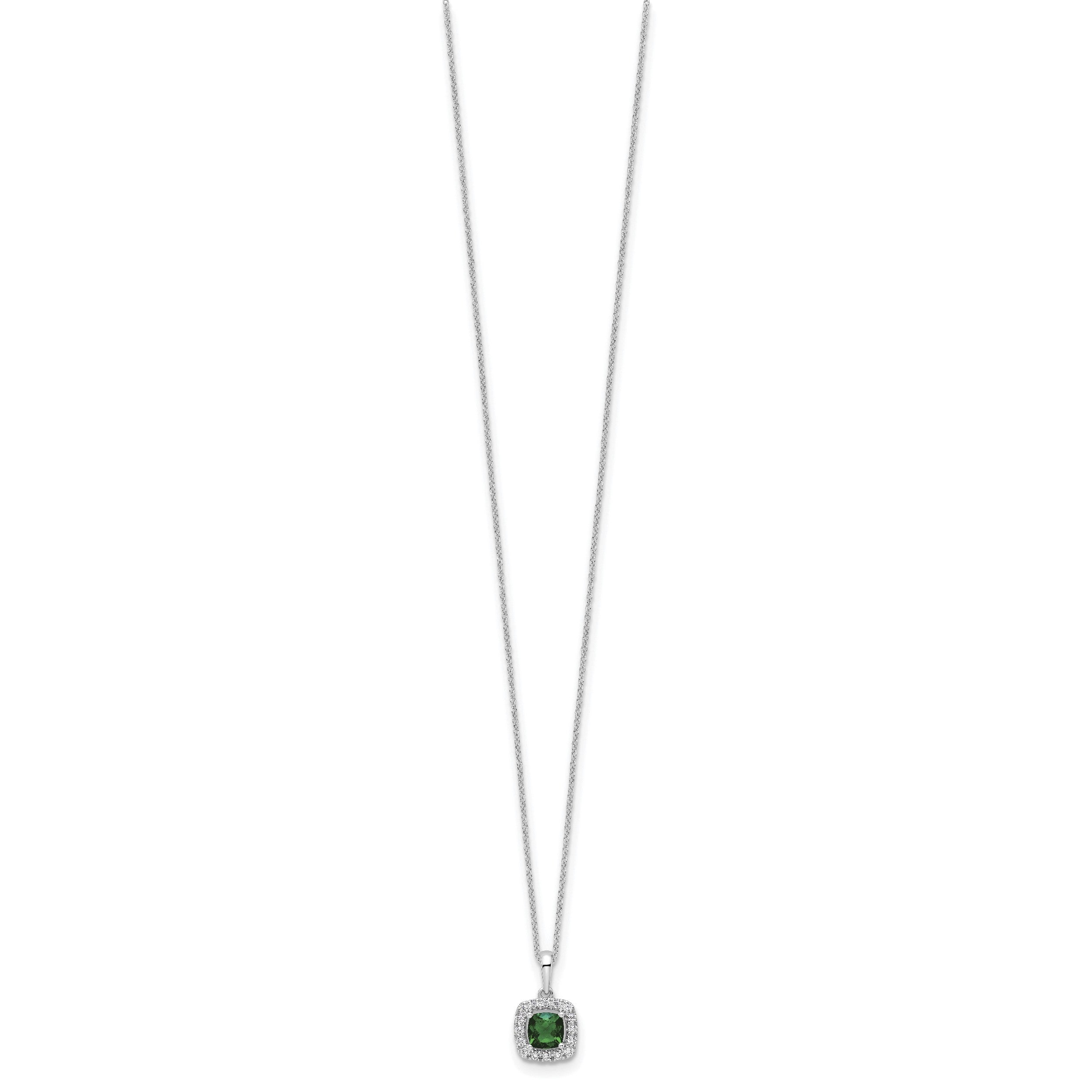10K Weißgold 0,25 ct. Labor gezüchteter Diamant VS/SI+ G+ und Synthetischer Smaragd 18 Zoll Anhänger-Halskette