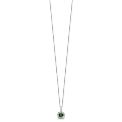 10K Weißgold 0,25 ct. Labor gezüchteter Diamant VS/SI+ G+ und Synthetischer Smaragd 18 Zoll Anhänger-Halskette