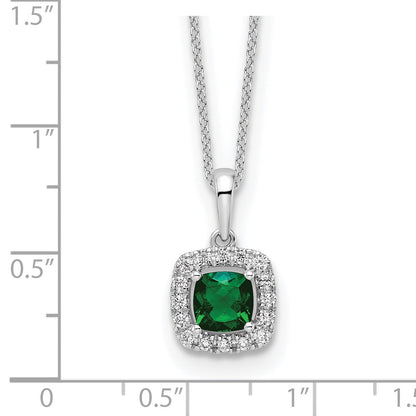 10K Weißgold 0,25 ct. Labor gezüchteter Diamant VS/SI+ G+ und Synthetischer Smaragd 18 Zoll Anhänger-Halskette