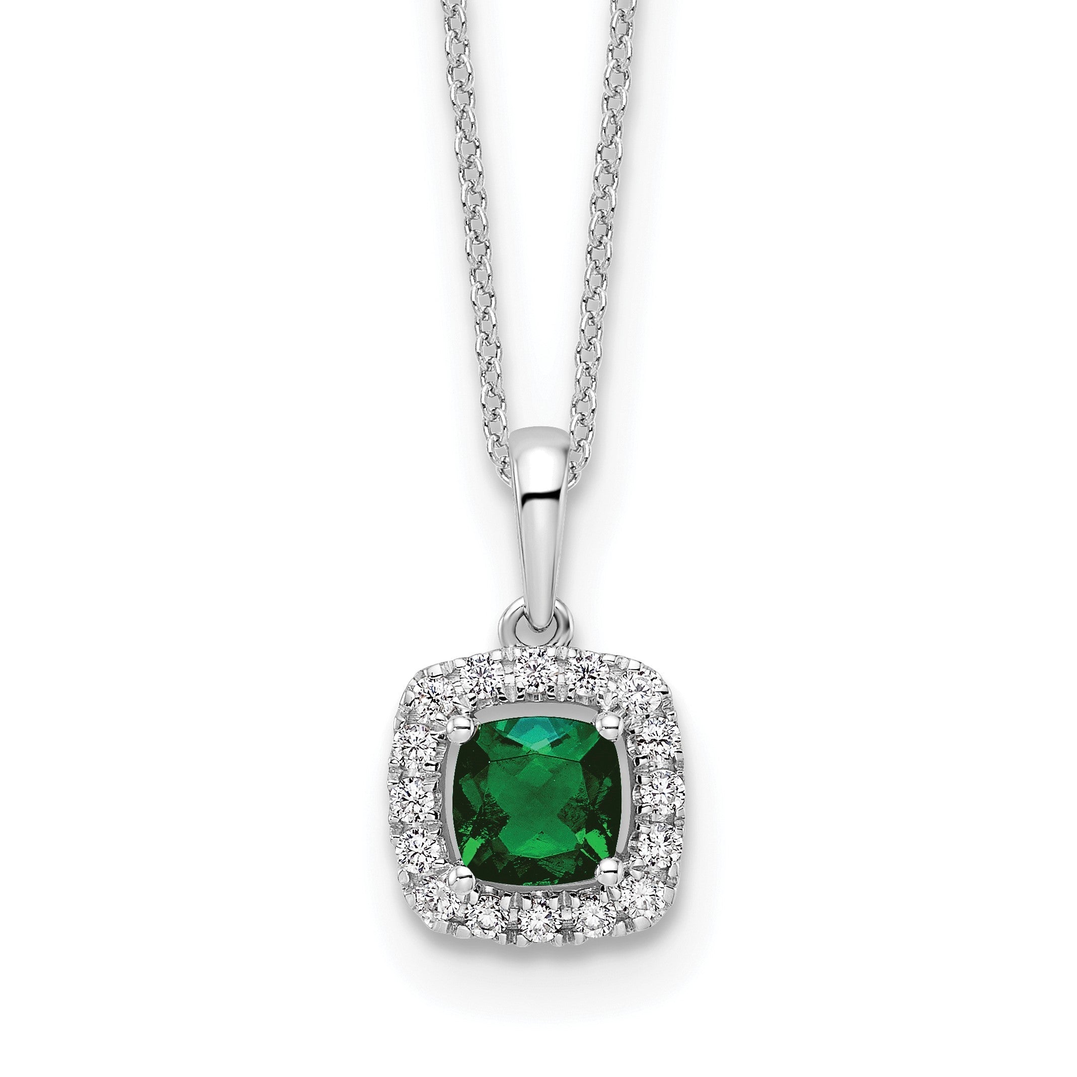 10K Weißgold 0,25 ct. Labor gezüchteter Diamant VS/SI+ G+ und Synthetischer Smaragd 18 Zoll Anhänger-Halskette