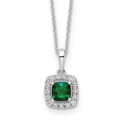 10K Weißgold 0,25 ct. Labor gezüchteter Diamant VS/SI+ G+ und Synthetischer Smaragd 18 Zoll Anhänger-Halskette