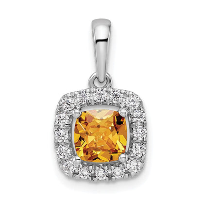 14K Weißgold 0,25 ct. Laborgezüchteter Diamant VS/SI+ G+ November-Geburtsstein Citrin Halo-Anhänger