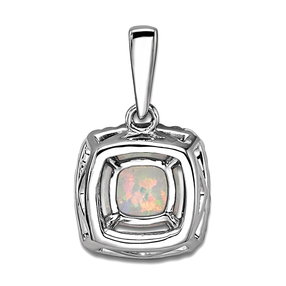 14K Weißgold Halo-Anhänger mit 0,25 ct. laborgezüchtetem Diamant VS/SI+ G+ und laborgezüchtetem Opal, Oktober-Geburtsstein