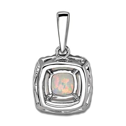 14K Weißgold Halo-Anhänger mit 0,25 ct. laborgezüchtetem Diamant VS/SI+ G+ und laborgezüchtetem Opal, Oktober-Geburtsstein