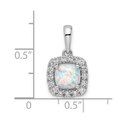14K Weißgold Halo-Anhänger mit 0,25 ct. laborgezüchtetem Diamant VS/SI+ G+ und laborgezüchtetem Opal, Oktober-Geburtsstein
