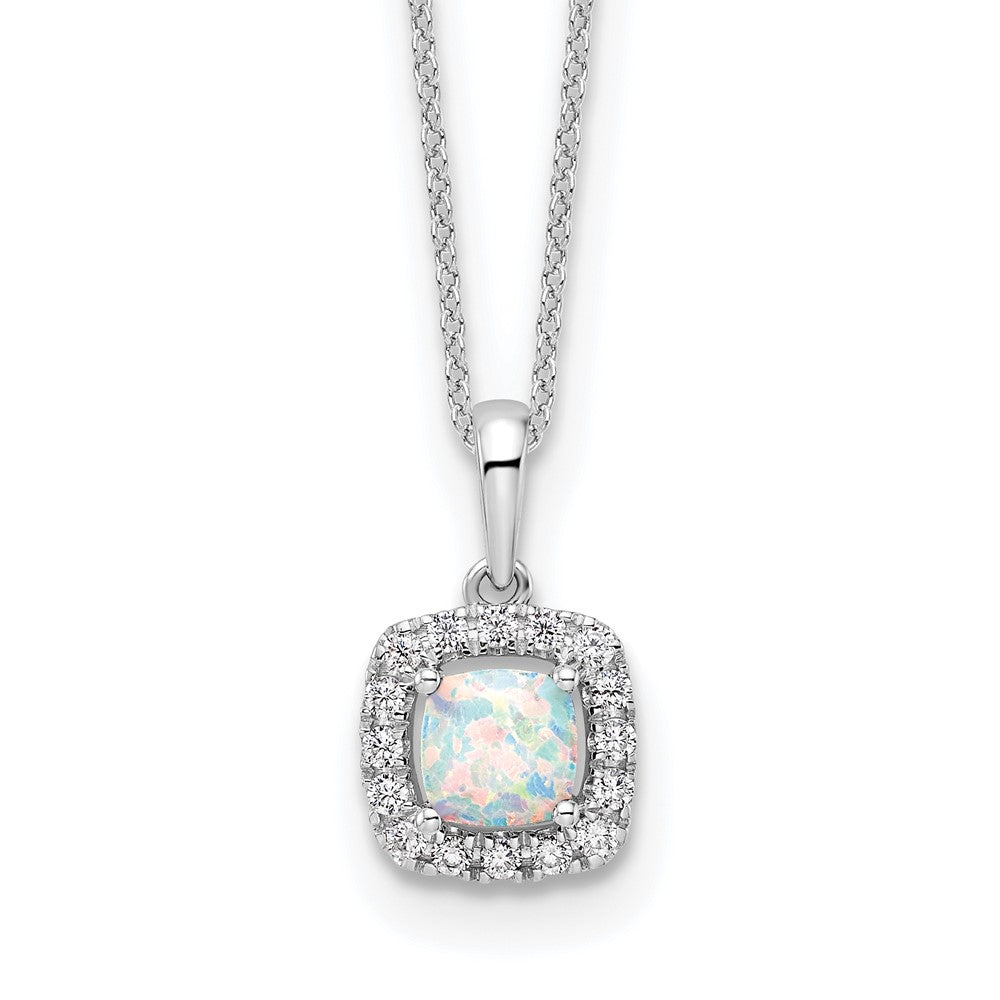 10K Weißgold Anhänger-Halskette mit 0,25 ct. Laborgezüchtetem Diamant VS/SI+ G+ und Synthetischem Opal, 45,7 cm (18 Zoll)