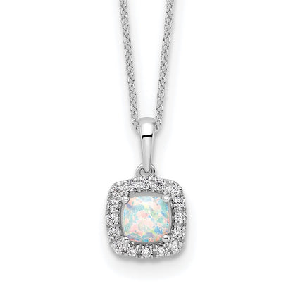10K Weißgold Anhänger-Halskette mit 0,25 ct. Laborgezüchtetem Diamant VS/SI+ G+ und Synthetischem Opal, 45,7 cm (18 Zoll)