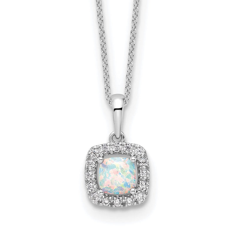 10K Weißgold Anhänger-Halskette mit 0,25 ct. Laborgezüchtetem Diamant VS/SI+ G+ und Synthetischem Opal, 45,7 cm (18 Zoll)