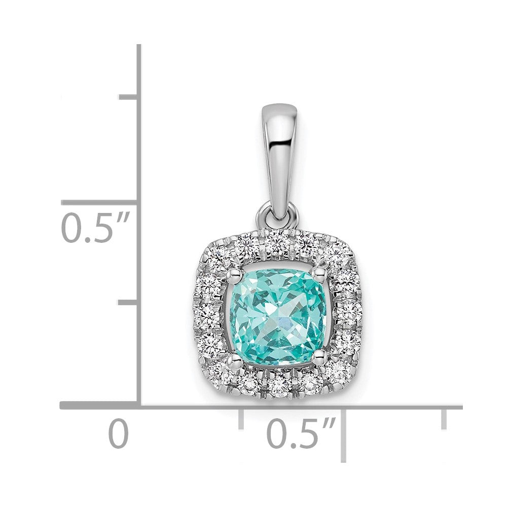 Pure Serenity 14K Weißgold Anhänger mit 0,25 ct. im Labor gezüchteten Diamanten VS/SI+ G+ und im Labor gezüchtetem Paraiba-Turmalin, Halo-Fassung