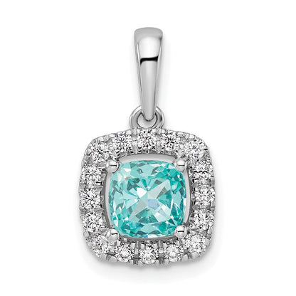 Pure Serenity 14K Weißgold Anhänger mit 0,25 ct. im Labor gezüchteten Diamanten VS/SI+ G+ und im Labor gezüchtetem Paraiba-Turmalin, Halo-Fassung