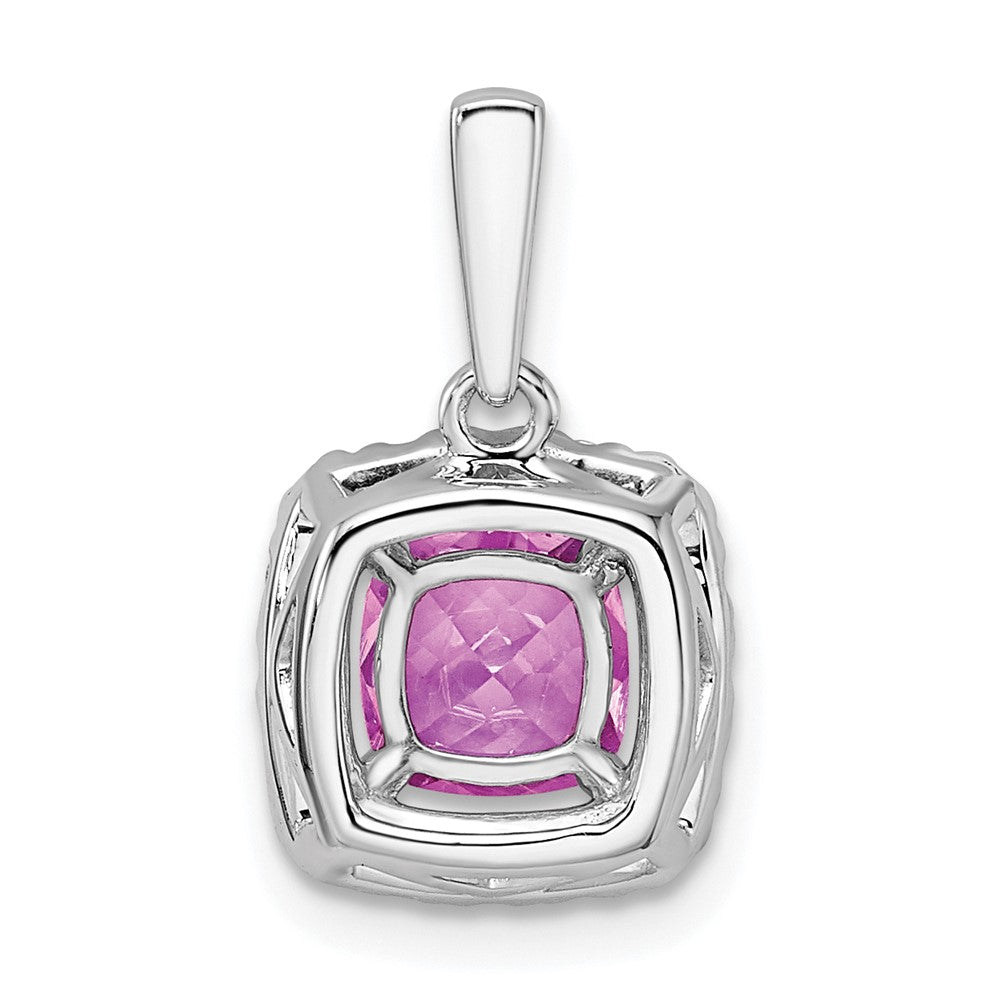 14K Weißgold Halo-Anhänger mit 0,25 ct. laborgezüchtetem Diamant VS/SI+ G+ und laborgezüchtetem Pink-Saphir Oktober-Geburtsstein