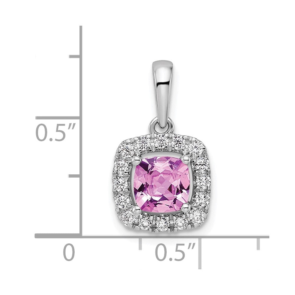 14K Weißgold Halo-Anhänger mit 0,25 ct. laborgezüchtetem Diamant VS/SI+ G+ und laborgezüchtetem Pink-Saphir Oktober-Geburtsstein