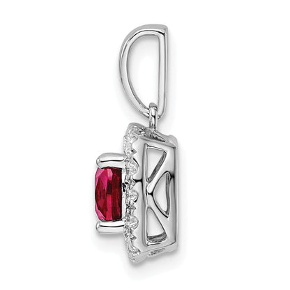 14K Weißgold 0,25 ct. Labor gezüchteter Diamant VS/SI+ G+ Juli-Geburtsstein Labor gezüchteter Rubin Halo-Anhänger