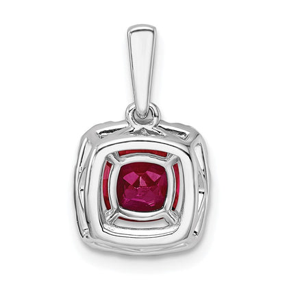 14K Weißgold 0,25 ct. Labor gezüchteter Diamant VS/SI+ G+ Juli-Geburtsstein Labor gezüchteter Rubin Halo-Anhänger