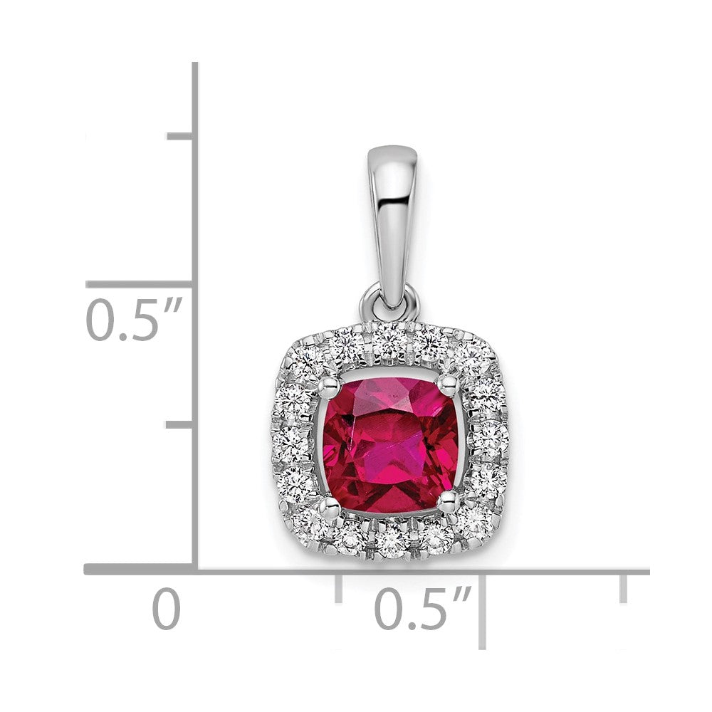 14K Weißgold 0,25 ct. Labor gezüchteter Diamant VS/SI+ G+ Juli-Geburtsstein Labor gezüchteter Rubin Halo-Anhänger