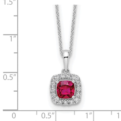 10K Weißgold 0,25 ct. Laborgezüchteter Diamant VS/SI+ G+ und Synthetischer Rubin 18 Zoll Anhänger-Halskette