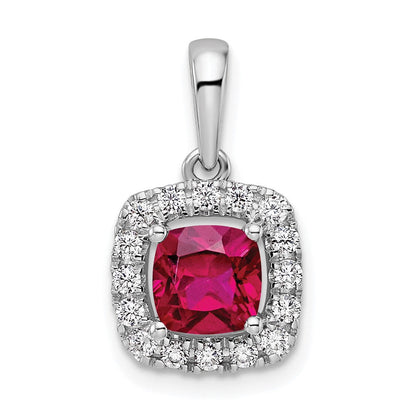 14K Weißgold 0,25 ct. Labor gezüchteter Diamant VS/SI+ G+ Juli-Geburtsstein Labor gezüchteter Rubin Halo-Anhänger
