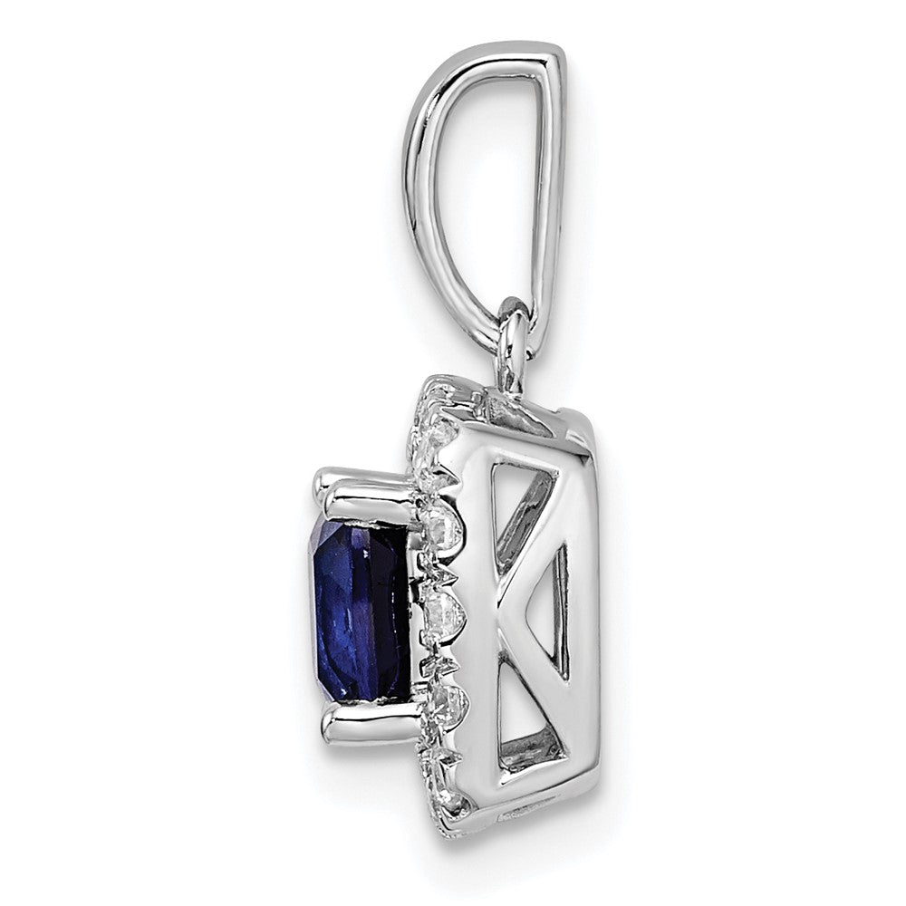 14K Weißgold Halo-Anhänger mit 0,25 ct. im Labor gezüchtetem Diamant VS/SI+ G+ und im Labor gezüchtetem Blauen Saphir – September-Geburtsstein