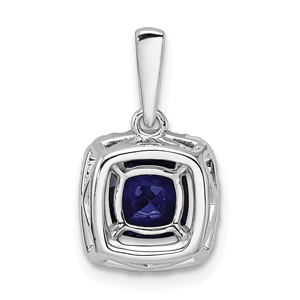 14K Weißgold Halo-Anhänger mit 0,25 ct. im Labor gezüchtetem Diamant VS/SI+ G+ und im Labor gezüchtetem Blauen Saphir – September-Geburtsstein