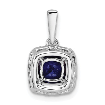 14K Weißgold Halo-Anhänger mit 0,25 ct. im Labor gezüchtetem Diamant VS/SI+ G+ und im Labor gezüchtetem Blauen Saphir – September-Geburtsstein