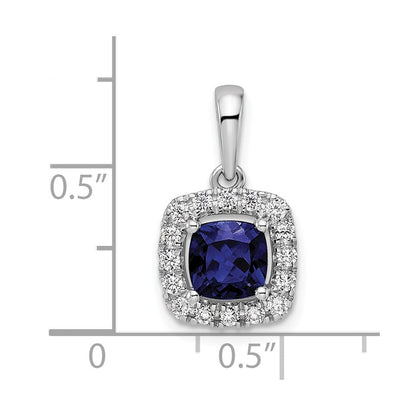 14K Weißgold Halo-Anhänger mit 0,25 ct. im Labor gezüchtetem Diamant VS/SI+ G+ und im Labor gezüchtetem Blauen Saphir – September-Geburtsstein