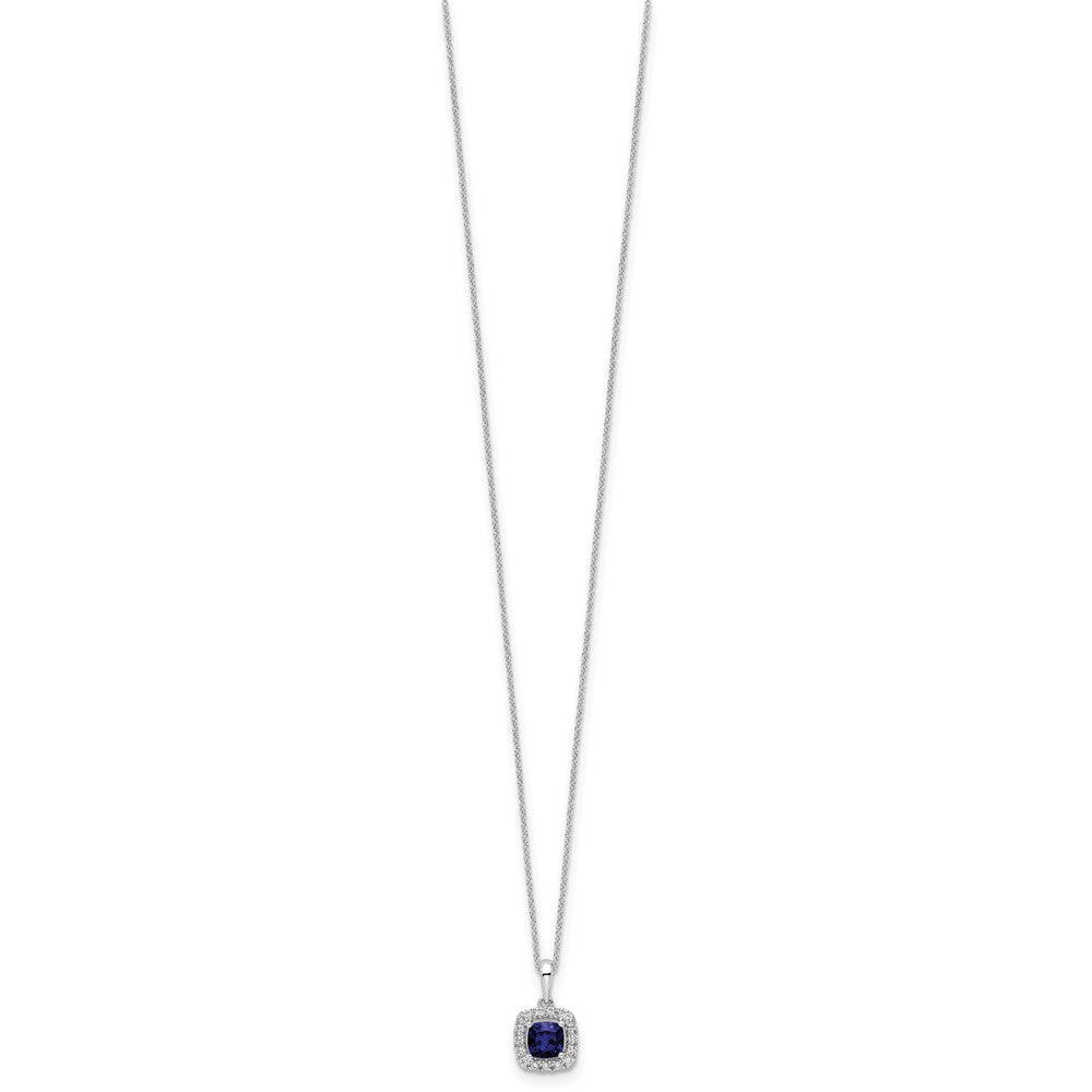 10K Weißgold 0,25 ct. Laborgezüchteter Diamant VS/SI+ G+ und Synthetischer Saphir 18 Zoll Anhänger-Halskette