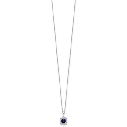 10K Weißgold 0,25 ct. Laborgezüchteter Diamant VS/SI+ G+ und Synthetischer Saphir 18 Zoll Anhänger-Halskette