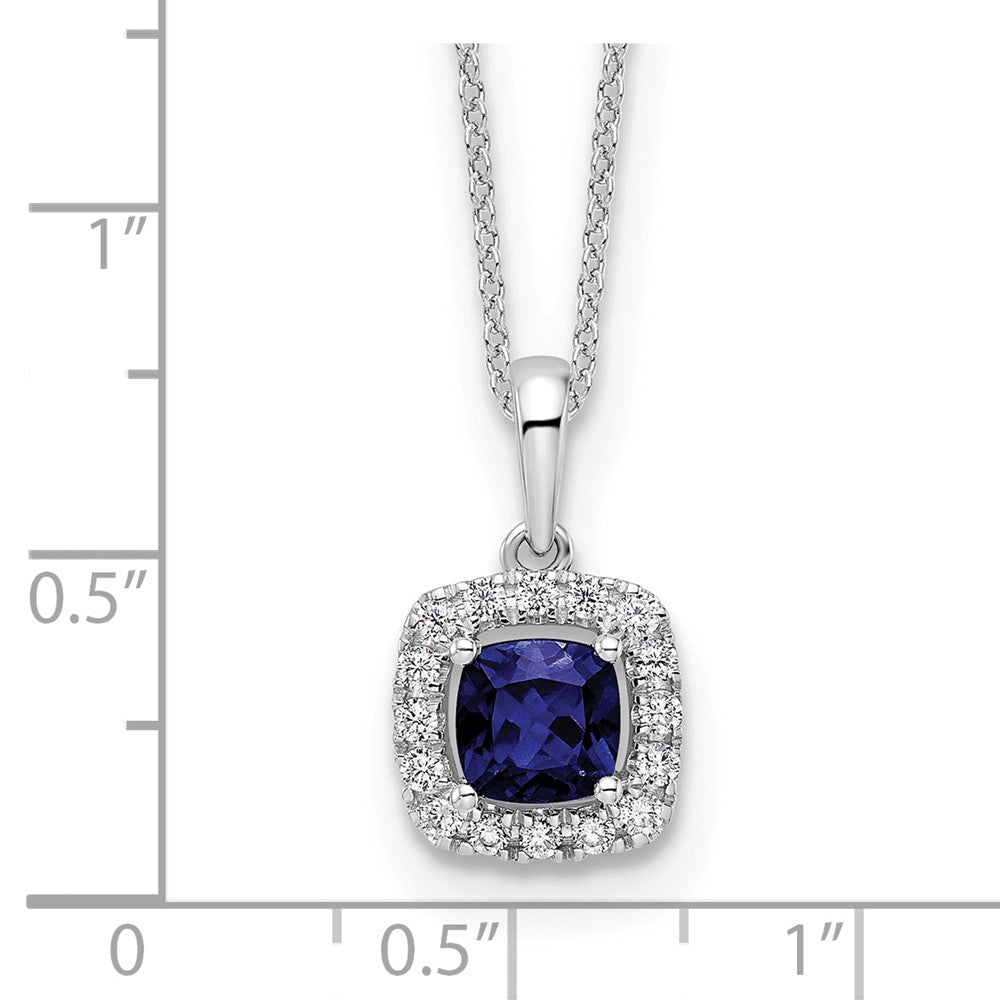 10K Weißgold 0,25 ct. Laborgezüchteter Diamant VS/SI+ G+ und Synthetischer Saphir 18 Zoll Anhänger-Halskette