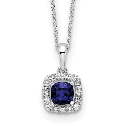 10K Weißgold 0,25 ct. Laborgezüchteter Diamant VS/SI+ G+ und Synthetischer Saphir 18 Zoll Anhänger-Halskette