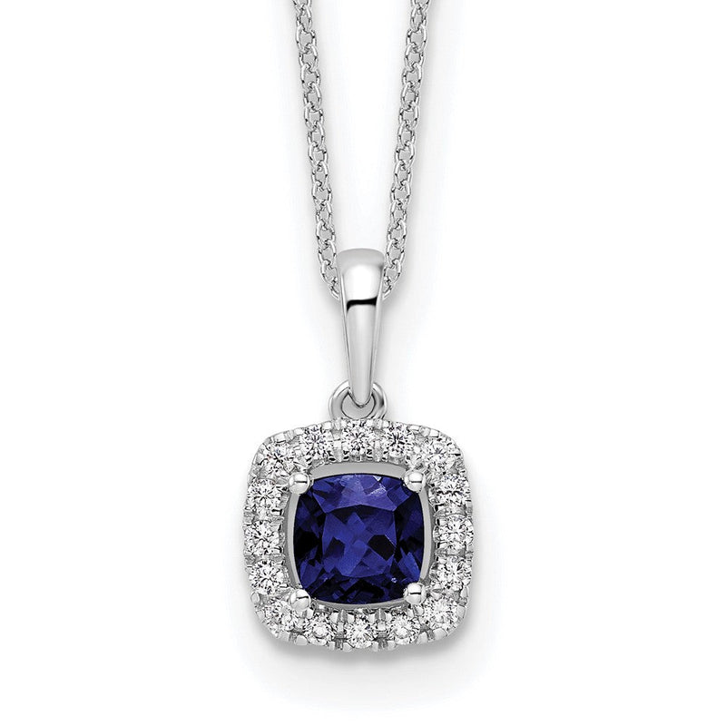10K Weißgold 0,25 ct. Laborgezüchteter Diamant VS/SI+ G+ und Synthetischer Saphir 18 Zoll Anhänger-Halskette