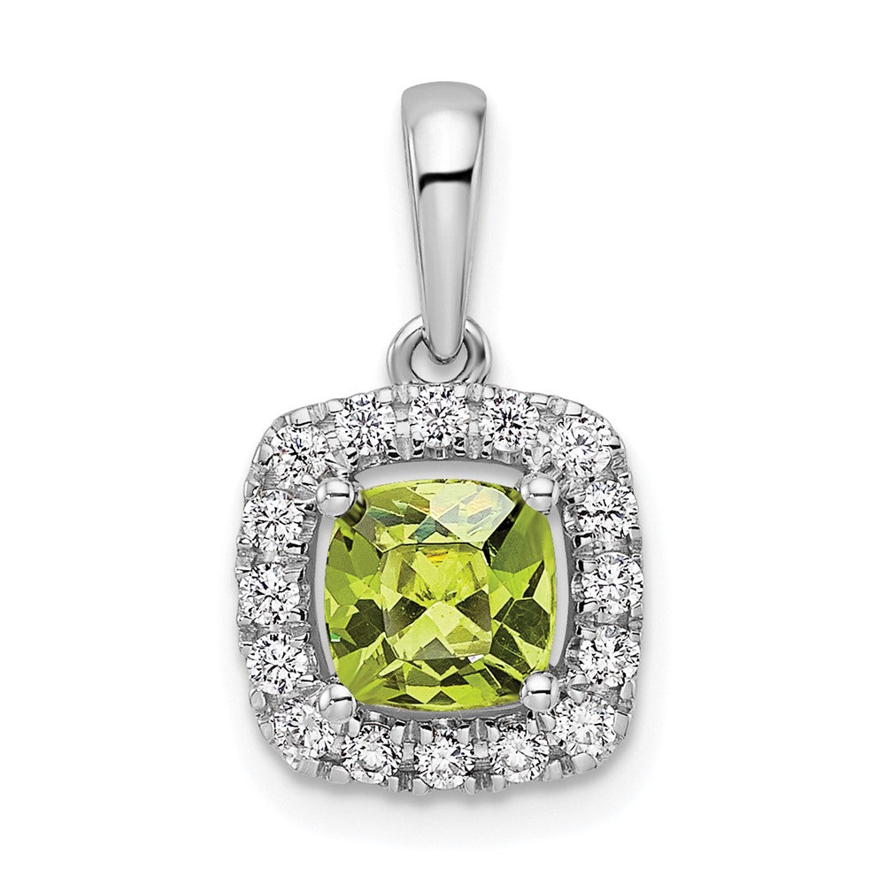 14K Weißgold Anhänger mit 0,25 ct. im Labor gezüchtetem Diamant VS/SI+ G+ und August-Geburtsstein Peridot Halo