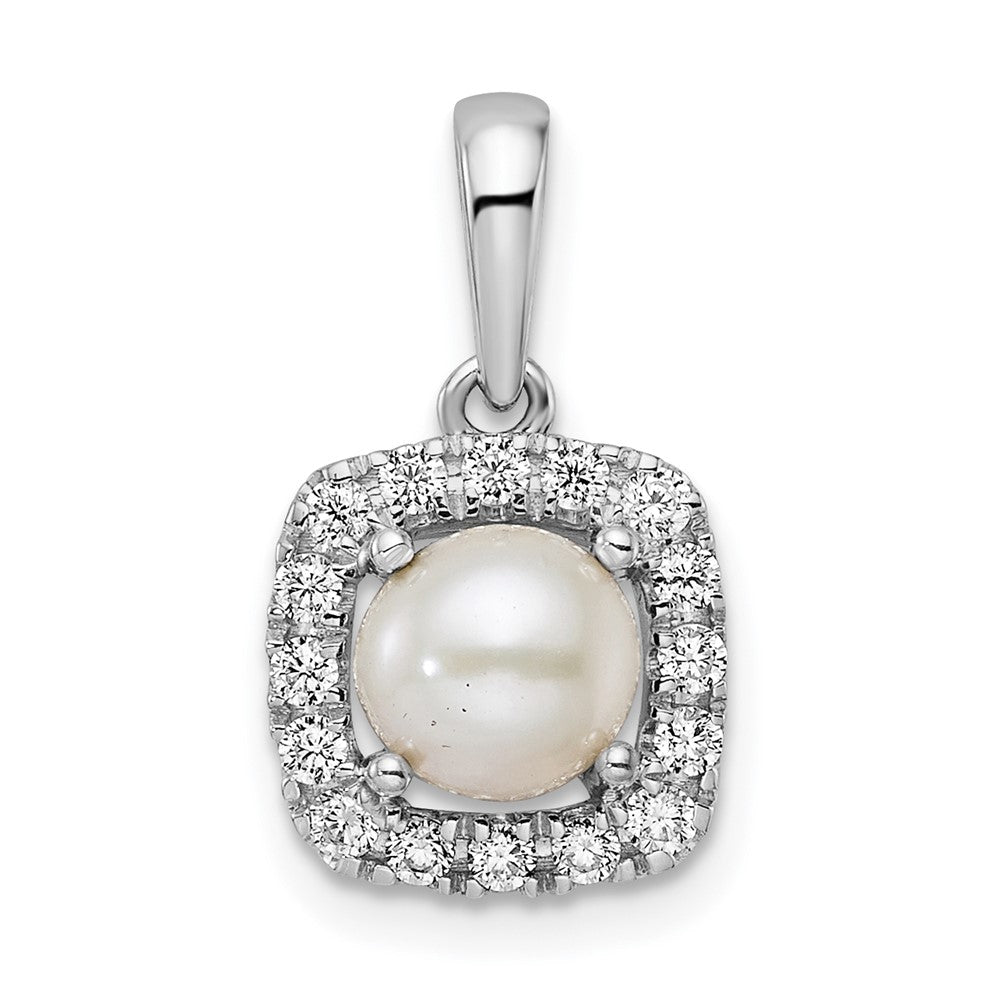 14K Weißgold 0,25 ct. Labordiamant VS/SI+ G+ Juni-Geburtsstein Süßwasserzuchtperle Halo-Anhänger