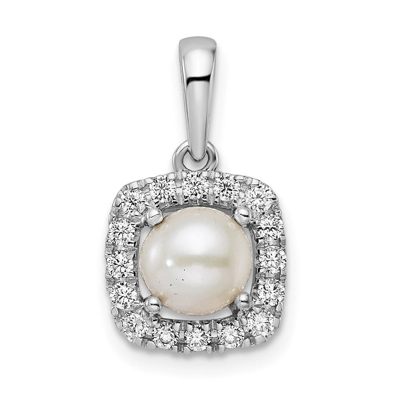 14K Weißgold 0,25 ct. Labordiamant VS/SI+ G+ Juni-Geburtsstein Süßwasserzuchtperle Halo-Anhänger