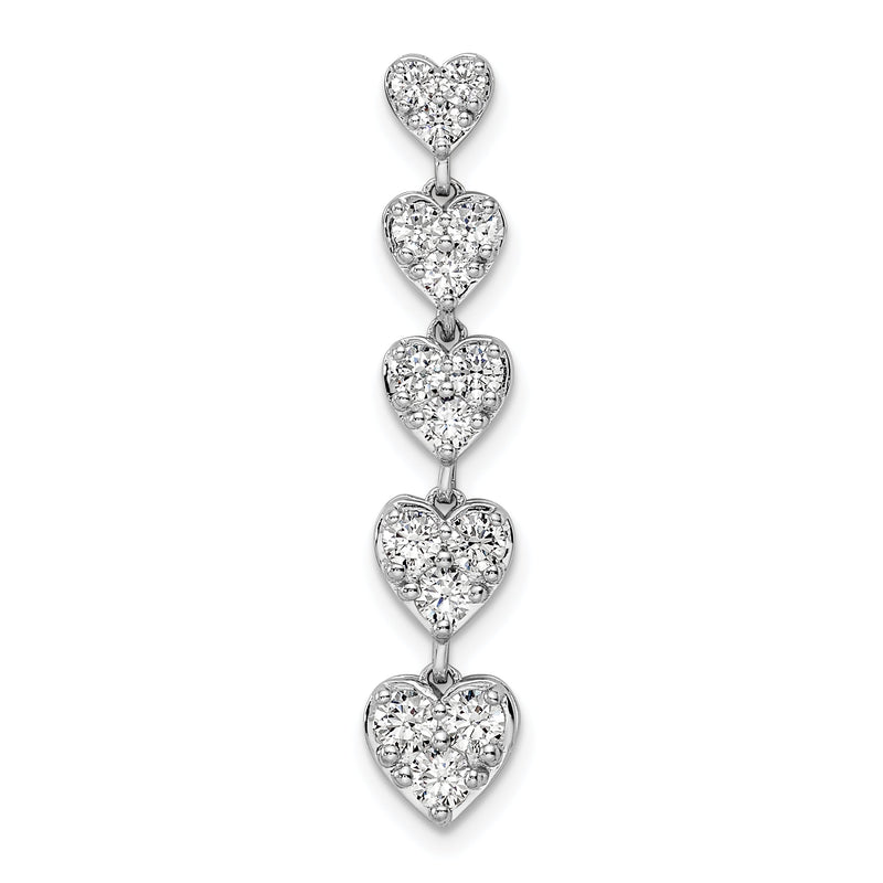 14K Weißgold 1 ct. Laborgezüchteter Diamant VS/SI+ G+ Fünf-Herzen-Stab-Ketten-Gleitanhänger