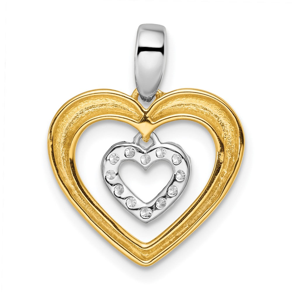14K Bicolor 0,17 ct. Laborgezüchteter Diamant VS/SI+ G+ Baumelnder Doppelherz-Anhänger