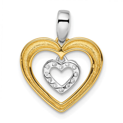 14K Bicolor 0,17 ct. Laborgezüchteter Diamant VS/SI+ G+ Baumelnder Doppelherz-Anhänger