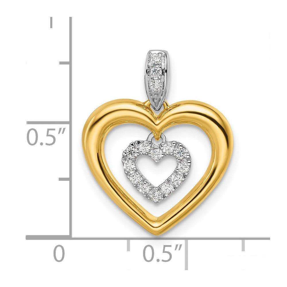 14K Bicolor 0,17 ct. Laborgezüchteter Diamant VS/SI+ G+ Baumelnder Doppelherz-Anhänger