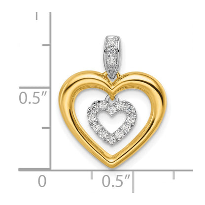 14K Bicolor 0,17 ct. Laborgezüchteter Diamant VS/SI+ G+ Baumelnder Doppelherz-Anhänger