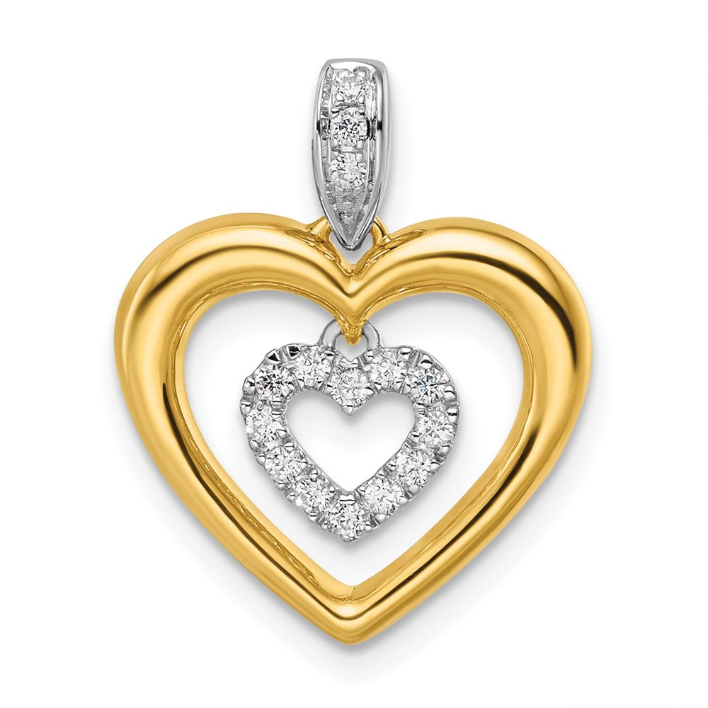 14K Bicolor 0,17 ct. Laborgezüchteter Diamant VS/SI+ G+ Baumelnder Doppelherz-Anhänger