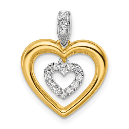14K Bicolor 0,17 ct. Laborgezüchteter Diamant VS/SI+ G+ Baumelnder Doppelherz-Anhänger