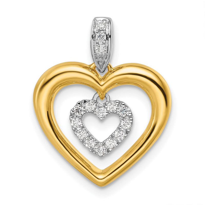 14K Bicolor 0,17 ct. Laborgezüchteter Diamant VS/SI+ G+ Baumelnder Doppelherz-Anhänger