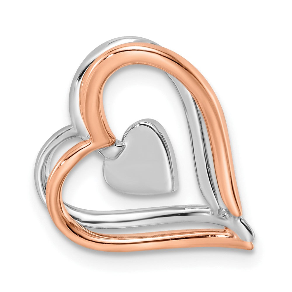 14K Zweifarbiger Zweiton Rosé- und Weißgold Anhänger mit 0,05 ct. gezüchtetem Diamant VS/SI+ G+, doppelt gerahmtes Herz, Kettengleitanhänger