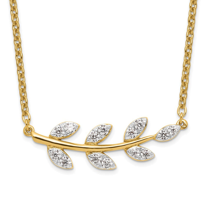 14K Gelbgold 3/8 Ct. Im Labor Gezüchtet Diamant Vs/si+ G+ Branch mit Leaves 18 Zoll Halskette