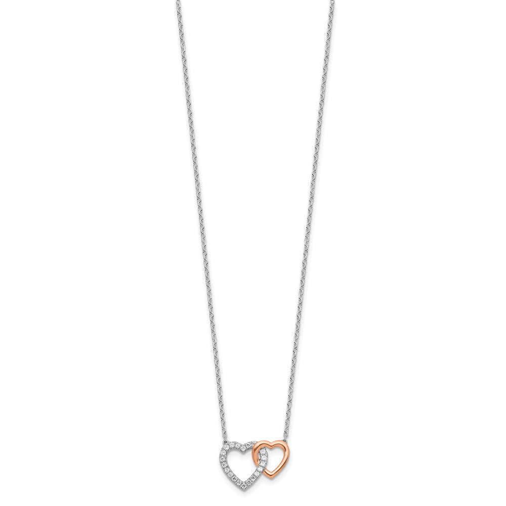 14K Bicolor Rose und Weißgold 1/5 Ct. Im Labor Gezüchtet Diamant Vs/si+ G+ 18 Zoll Interlocking Herz Halskette