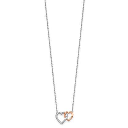 14K Bicolor Rose und Weißgold 1/5 Ct. Im Labor Gezüchtet Diamant Vs/si+ G+ 18 Zoll Interlocking Herz Halskette